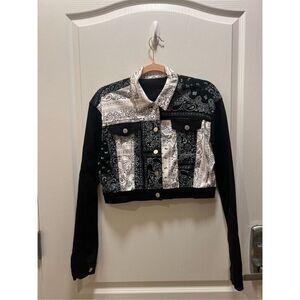 American Bazi Denim Paisley Bandana Graphic Print Jacket size S/M light denim